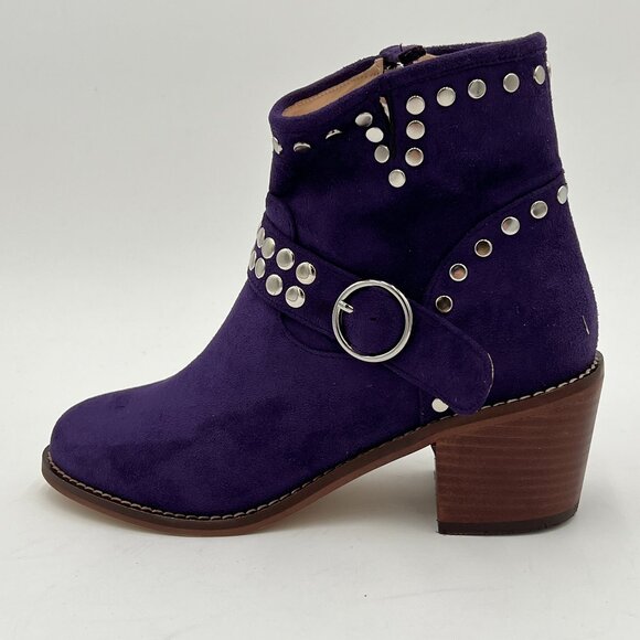 FOWT Purple V Cut Cowgirl Metal Rivet Studded Slide Zipper Block Heel Ankle Boot - Picture 2 of 6